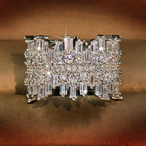 Luxury Irregular Multi Cut Silver Wedding Band