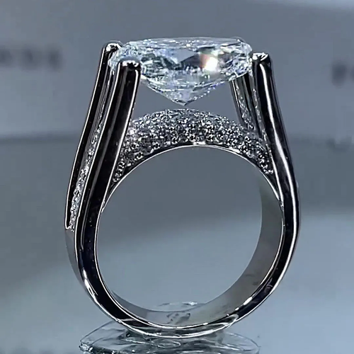 4.5ct Distinctive Inverted Tension Oval Cut Sterling Silver Moissanite Engagement Ring