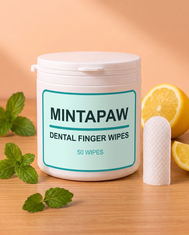 MintaPaw 50 wipe jar with one textured finger wipe