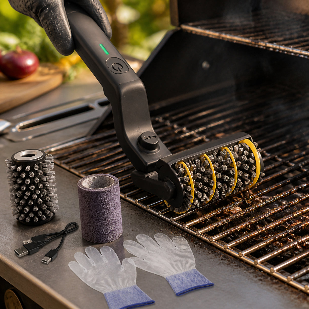 Brasen electric grill scraper on a grill grate