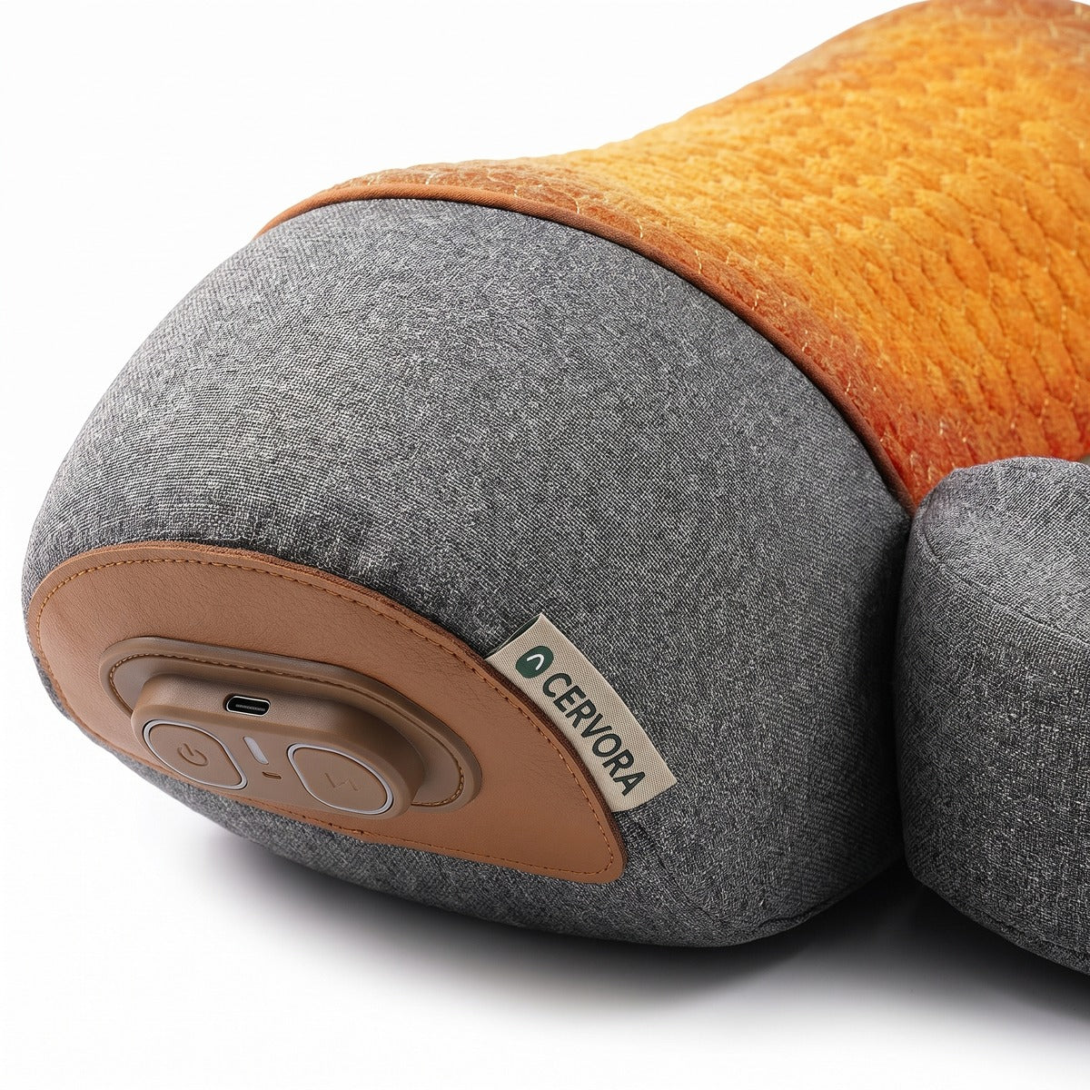 Cervora heated neck pillow angle showing side controls