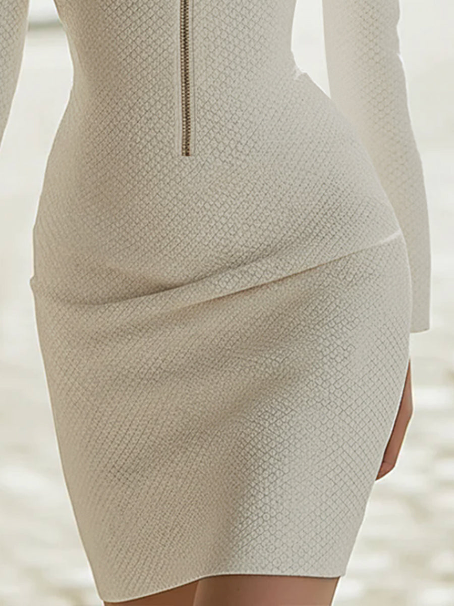 Textured Zipper Hourglass Leather Mini Dress WJJ