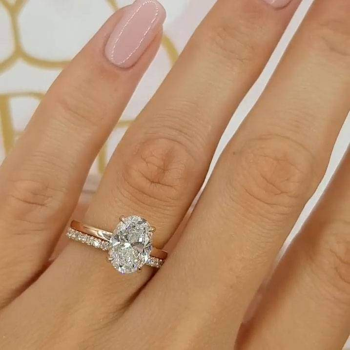 Rose Golden Tone Oval Cut Sterling Silver Bridal Set shineofdiamond