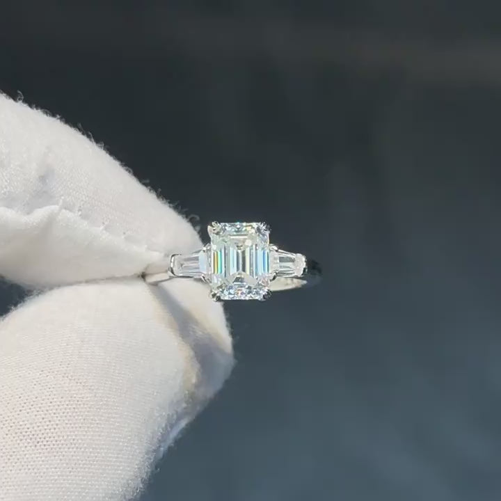 Classic Emerald Cut 2.0ct Moissanite Sterling Silver Ring Shine of Diamond