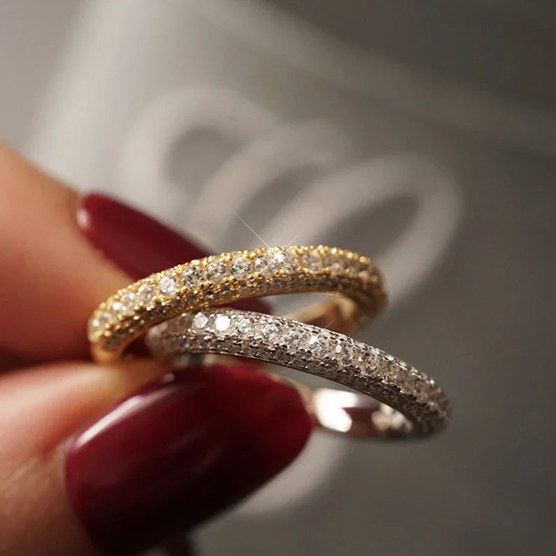 Micro Pavé Triple Row Eternity Wedding Band  Ring in 925 Sterling Silver Shineofdiamond