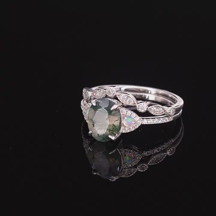 2 Pcs Natural Green Moss Agate Ring Set For Women Carly Jewelry