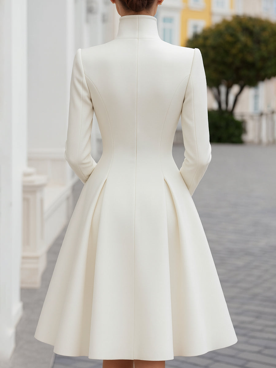 Elegant Double-Breasted Flared A-Line Coat Dress MLZ
