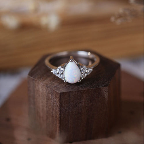 Oval Shape Opal Sterling Silver Ring Shine of Diamond