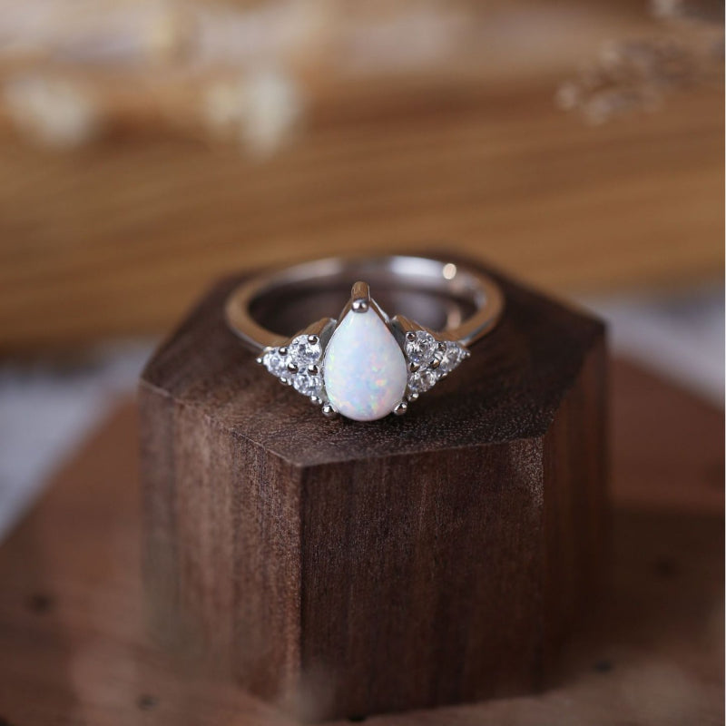 Oval Shape Opal Sterling Silver Ring Shine of Diamond