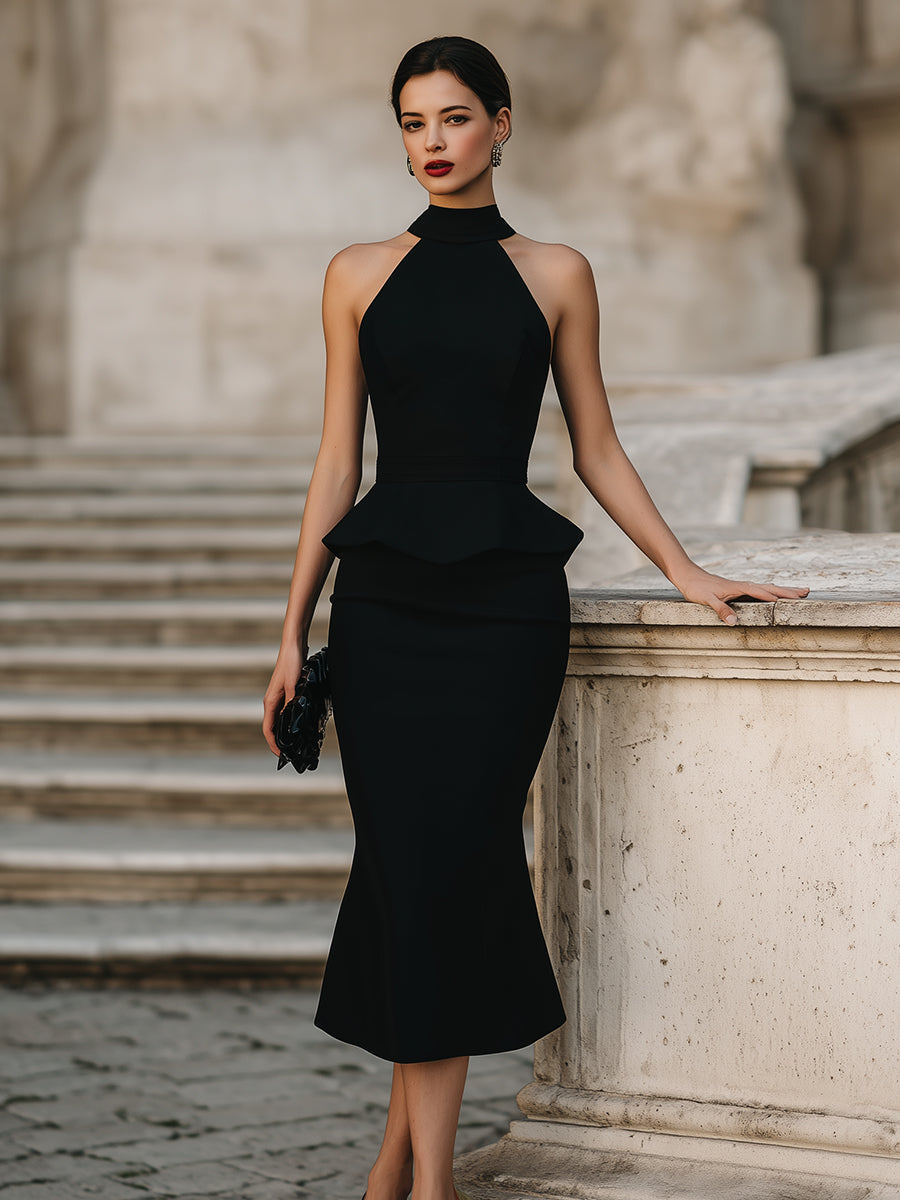 Halter Peplum Midi Dress XYS