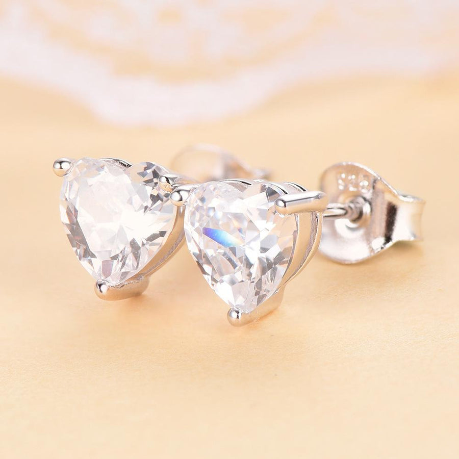 Heart Cut Sterling Silver Stud Earrings Shineofidamond