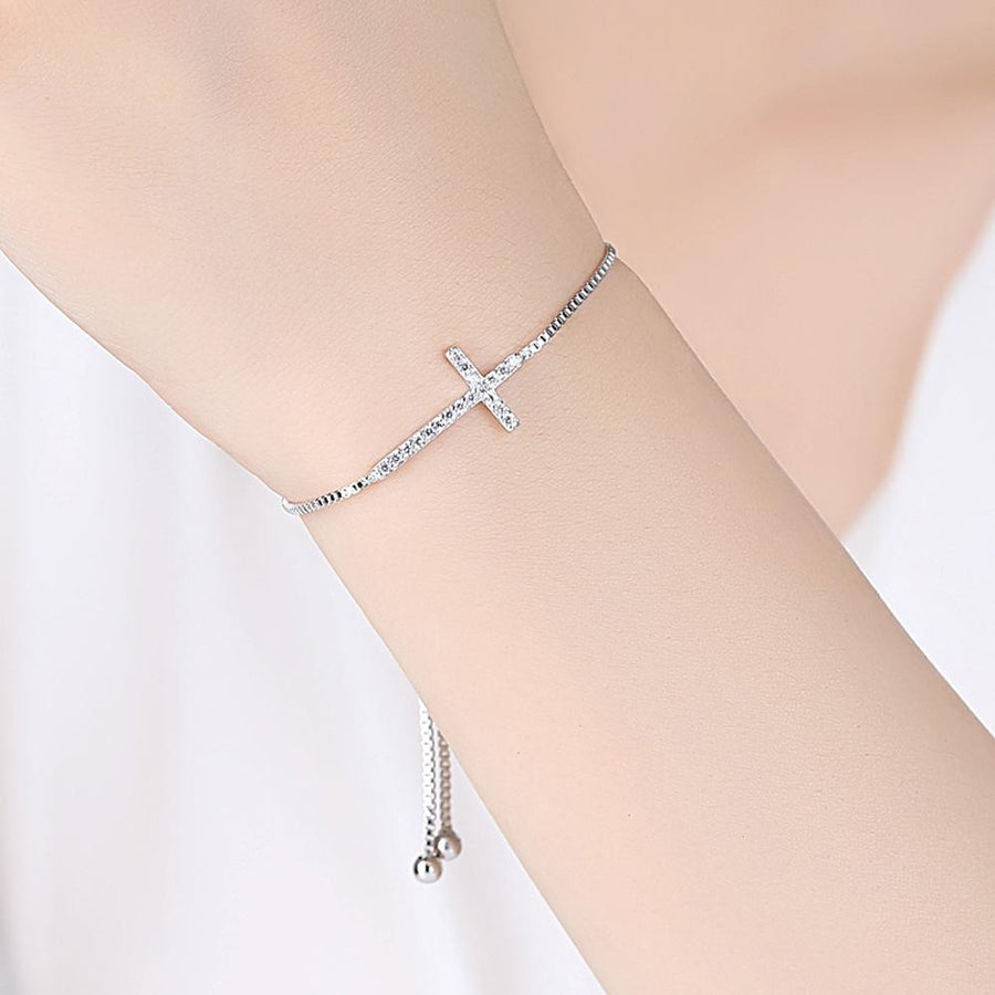Faith Cross Adjustable Slider Clasp Bracelet Shineofidamond