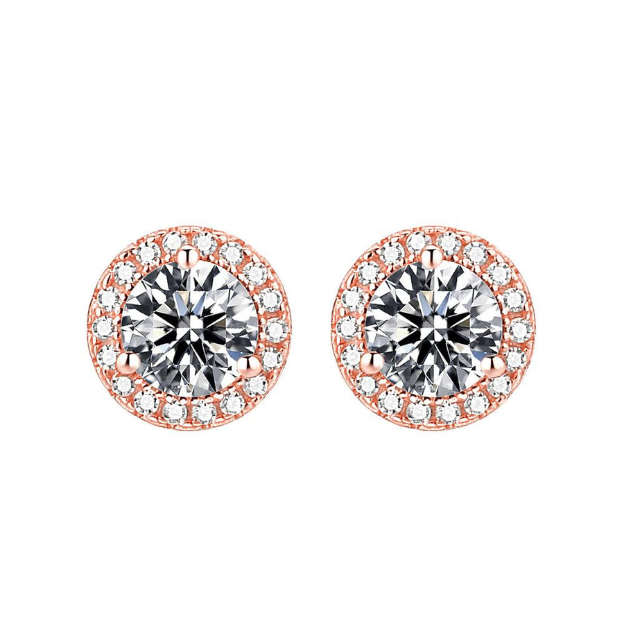 Halo Round Cut Sterling Silver Stud Earrings Shineofidamond