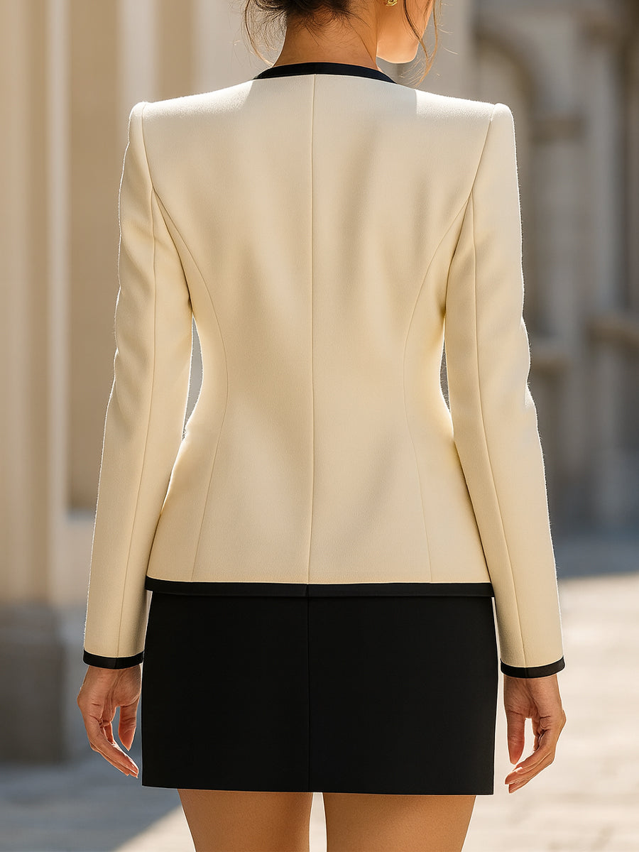 Three-Piece Set Contrast Trim Gold-Button Blazer Suit Set MLZ