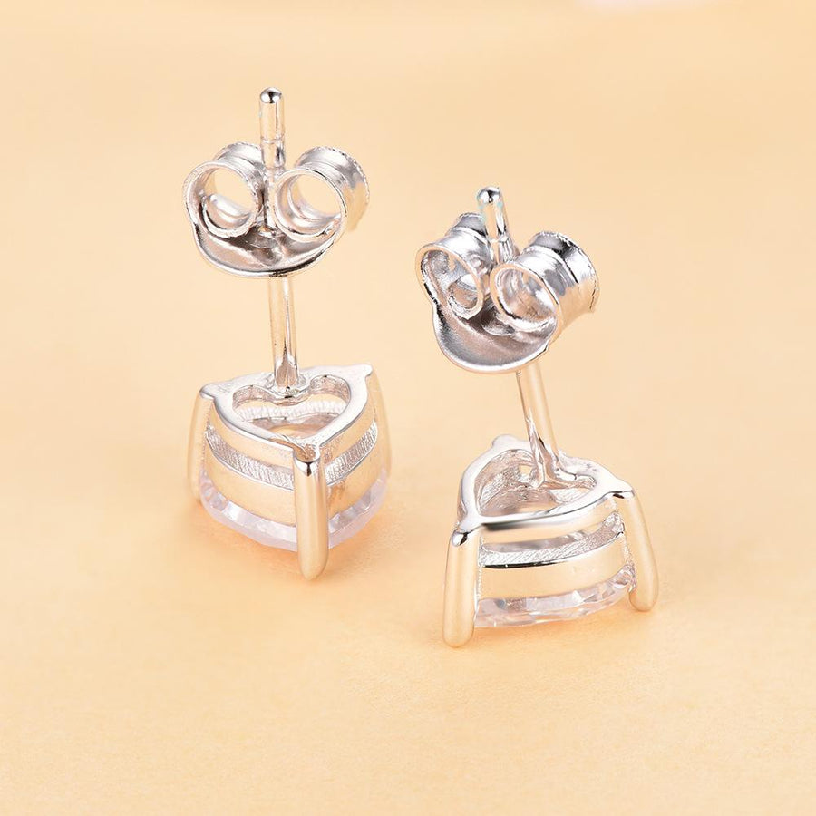 Heart Cut Sterling Silver Stud Earrings Shineofidamond