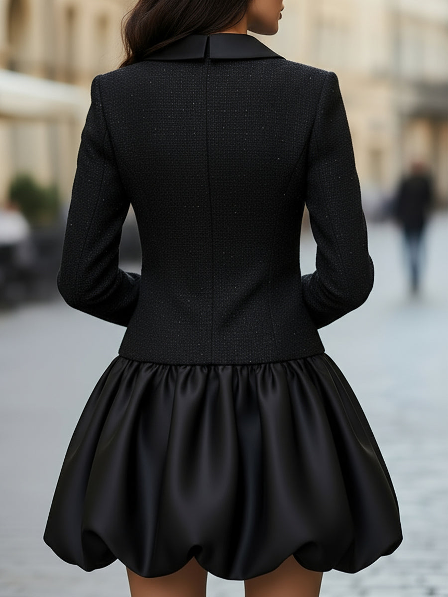 Tweed And Satin Bubble Hem Dress MLZ