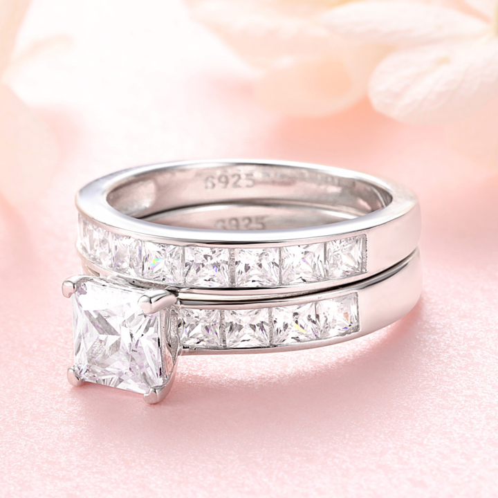 1.5 Carat Princess Cut Wedding Bridal Set Shineofidamond