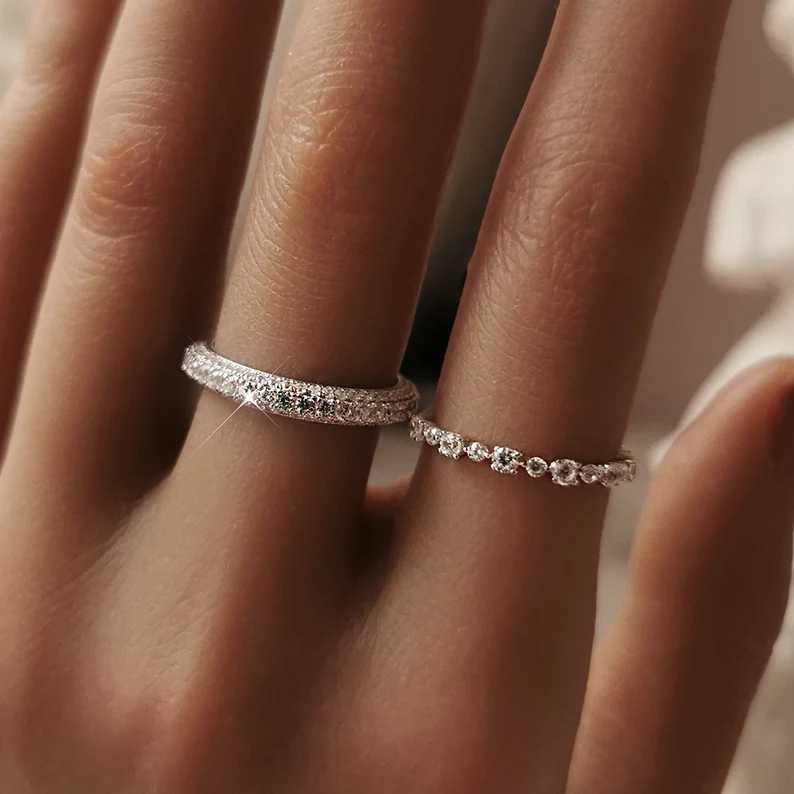 Micro Pavé Triple Row Eternity Wedding Band  Ring in 925 Sterling Silver Shineofdiamond