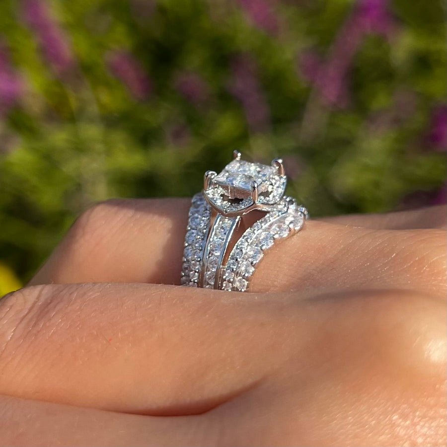 Exquisite Princess Cut Sterling Silver Party Engagement Ring For Women Shine of Diamond