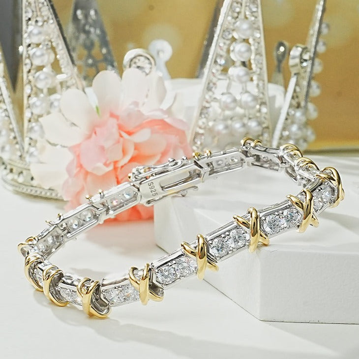 X Round Cut Bracelet in Sterling Silver Shineofdiamond