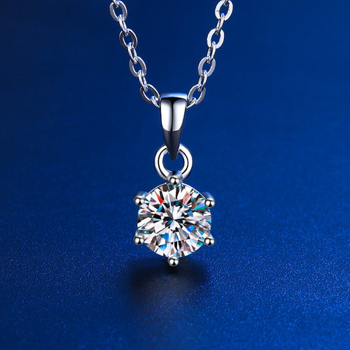 D Color Moissanite Classic 6 Prong Sterling Silver Pendant Necklace Shineofidamond