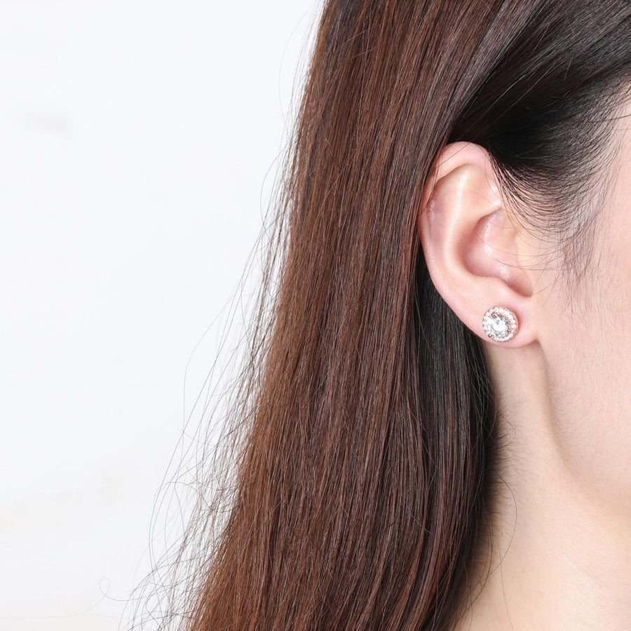 Halo Round Cut Sterling Silver Stud Earrings Shineofidamond