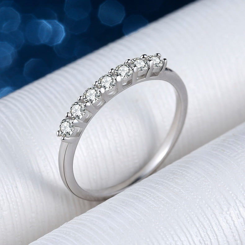 1 Carat D Color Round Cut Moissanite Sterling Silver Wedding Band Shineofidamond