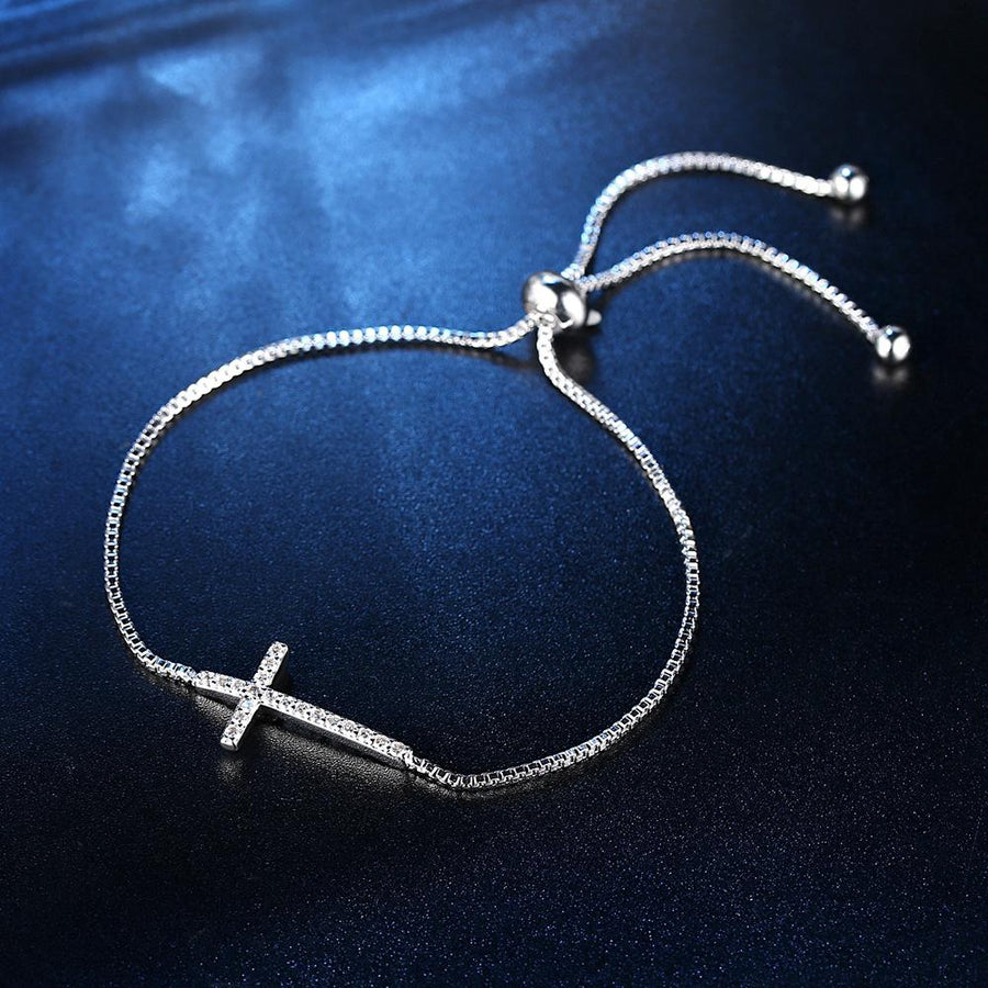 Faith Cross Adjustable Slider Clasp Bracelet Shineofidamond