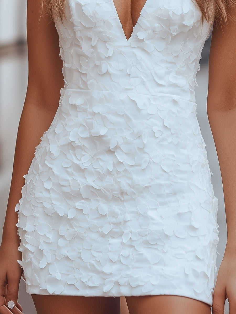 Elegant Petal Textured V-Neck Mini Dress MLZ