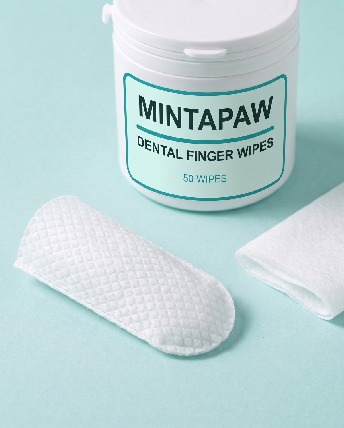 MintaPaw jar and textured dental finger wipes
