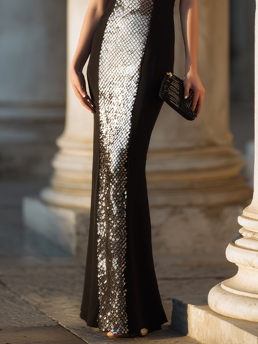 Sculpted Panel Evening Gown With Sleeveless Silhouette XYS