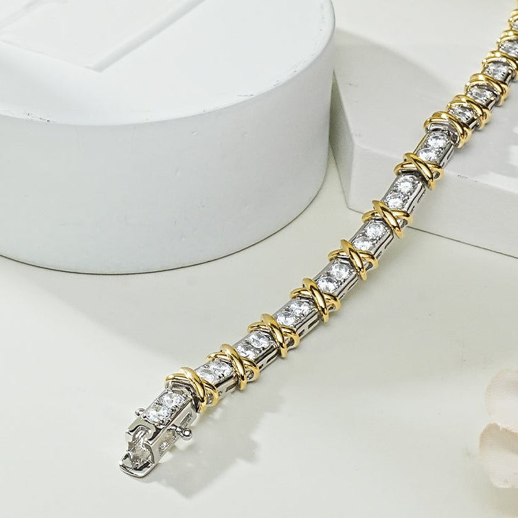 X Round Cut Bracelet in Sterling Silver Shineofdiamond