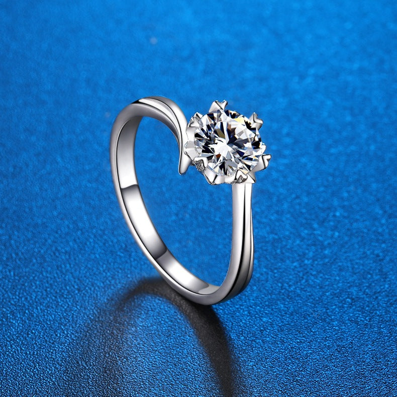 1/2 Carat D Color Snowflake Shape Bypass Shank Moissanite Sterling Silver Engagement Ring Shineofdiamond