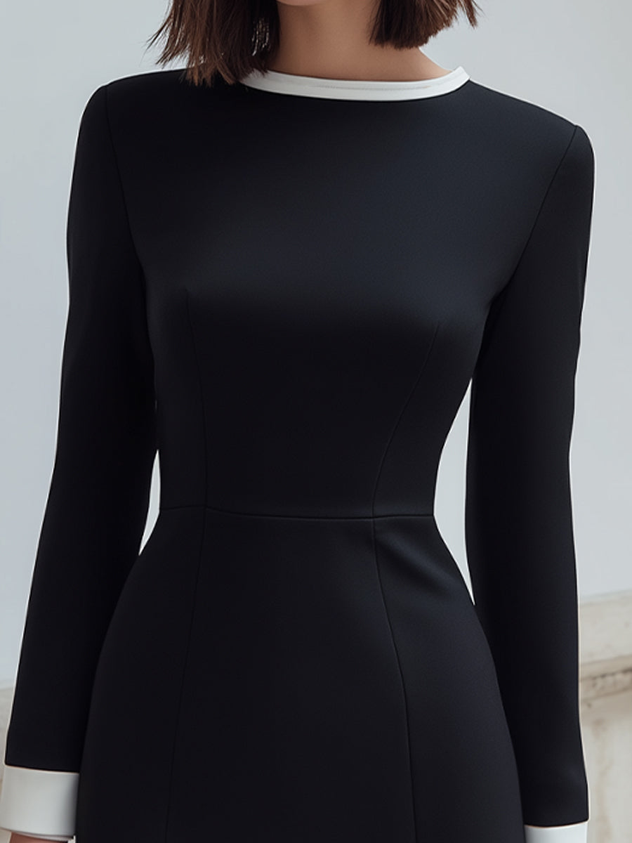 Black Contrast Trim Long Sleeve Mini Dress ZJ