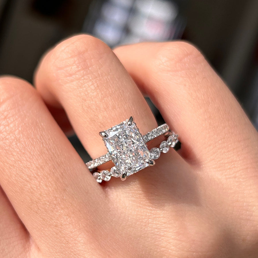 Stunning 2 Pcs Radiant Cut Sterling Silver Bridal Set shine of diamond