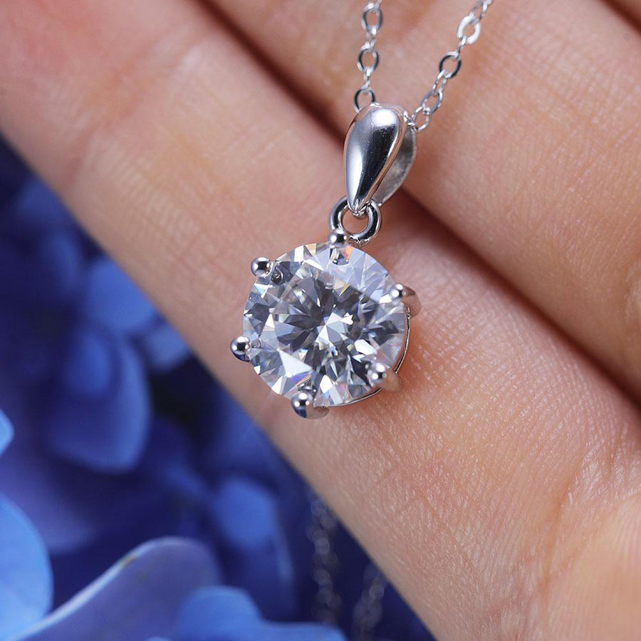 Simple Design 6 Prong Round Cut Moissanite Necklace Shine of Diamond