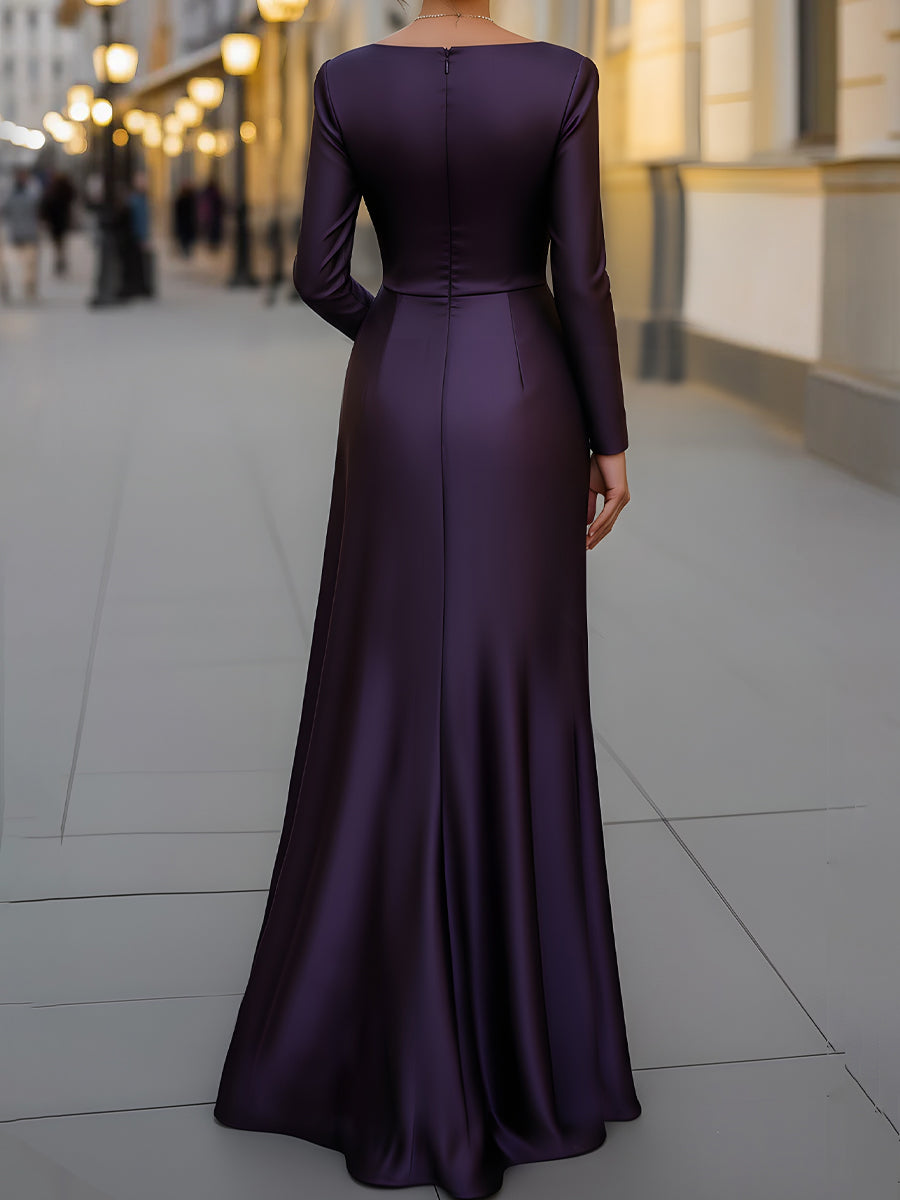 Satin Asymmetric Draped Evening Gown MLZ