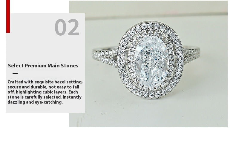 Classic Oval Double Halo Engagement Ring in Sterling Silver Shine of Diamond