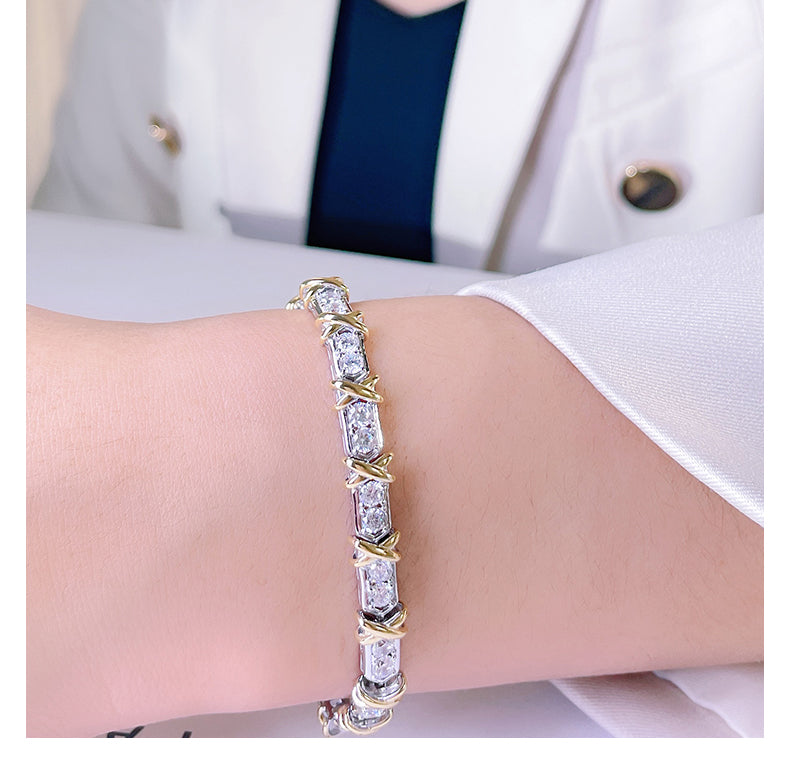 X Round Cut Bracelet in Sterling Silver Shineofdiamond