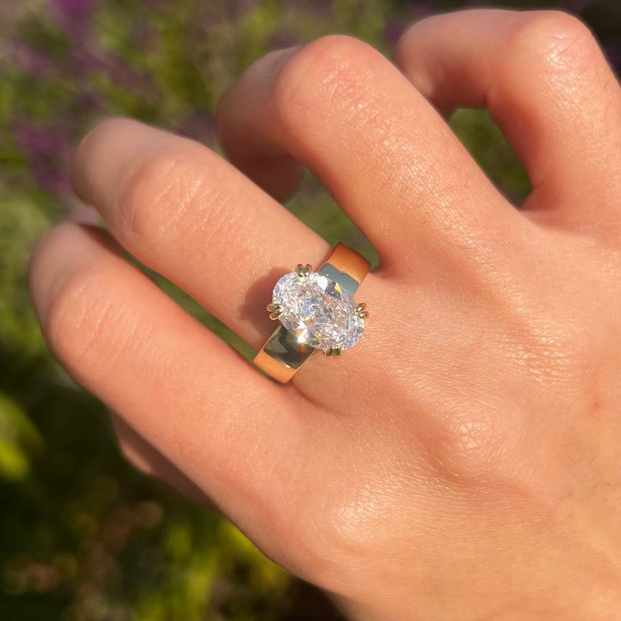 Wide Band Oval Elegant Vintage-Inspired Engagement Ring for Women shineofdiamond