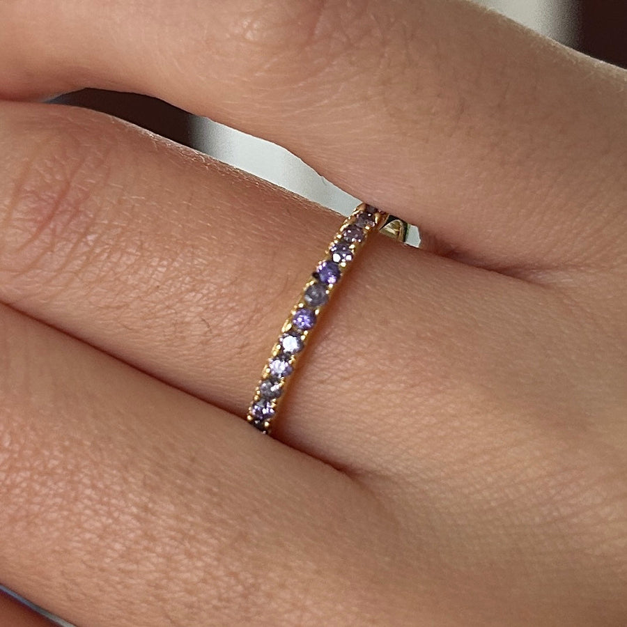Size 9.0 |Golden Tone Multi-Color Eternity Band Stackable Ring shine of diamond