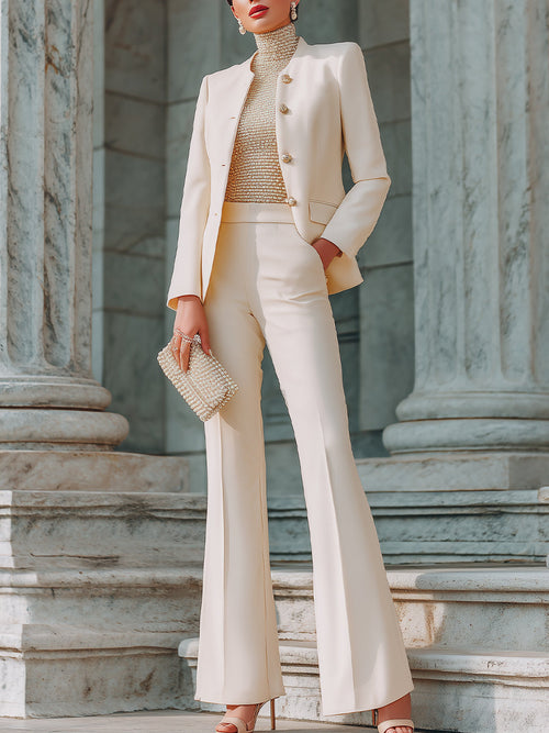 Structured Button-Front Blazer And Tailored Pants Set XYS