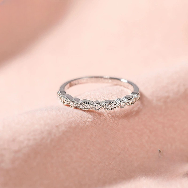 Art Deco Half Eternity Stacking Wedding Band in Sterling Silver Shineofidamond