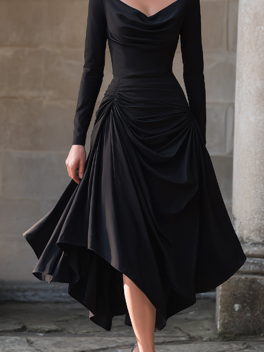 Draped Asymmetric Midi Dress With Sculpted Waist XYS
