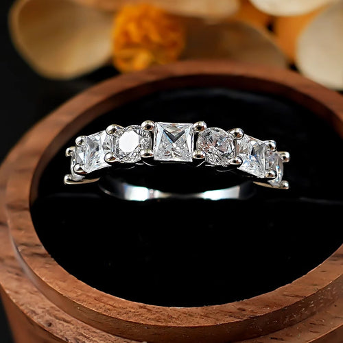 Princess Round Cut Half Eternity Sterling Silver Band Shine of Diamond