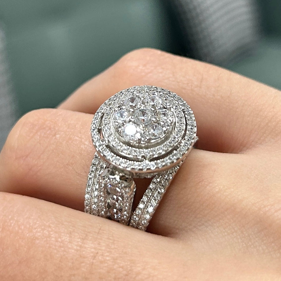 Size 8.0 | Sparkling Sterling Silver Double Halo Round Cut Engagement Ring Shineofdiamond