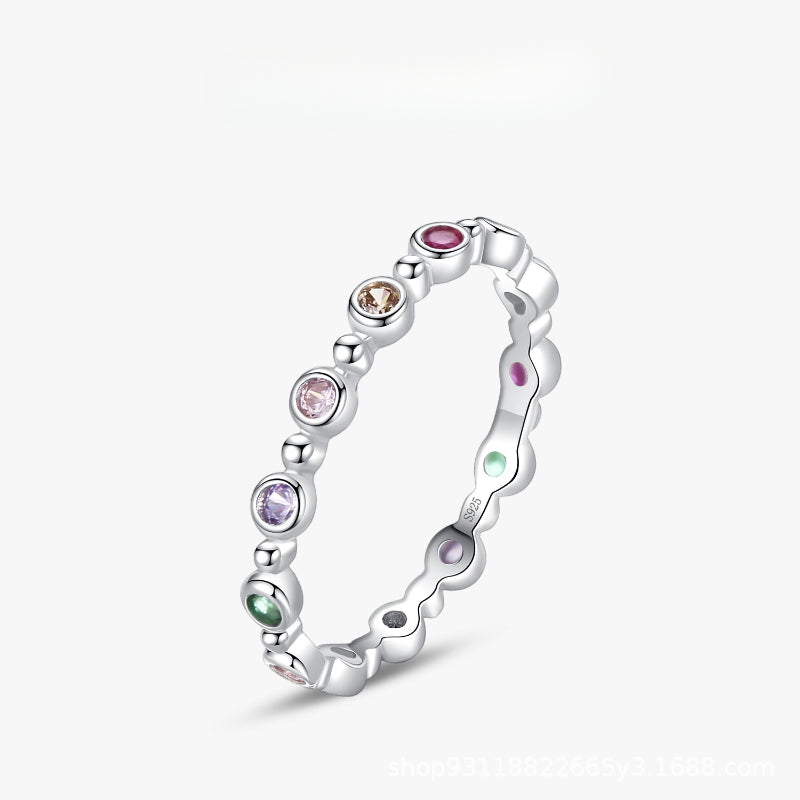 Simple Rainbow Round Cut Sterling Silver Band Shine of Diamond
