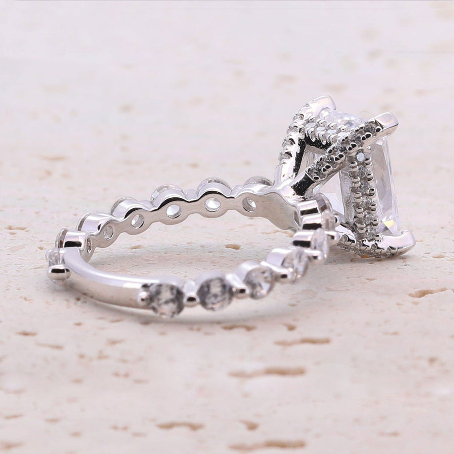 Classic 4.0ct Princess Cut Sterling Silver Engagement Ring with Half Eternity Band shine of diamond