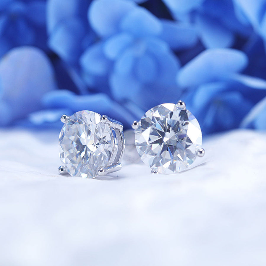 Classic 4 Prong Round Cut D Color Moissanite Stud Earrings Shine of Diamond