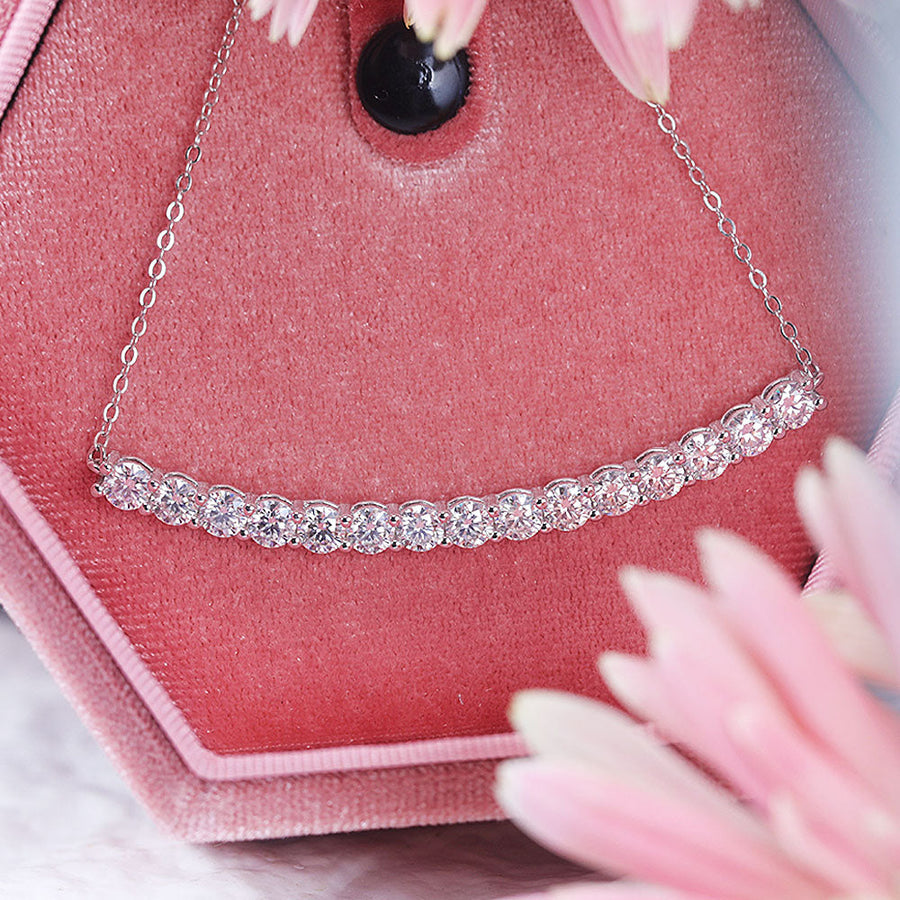 Smile Design Paved Sterling Silver Moissanite Necklace Shine of Diamond